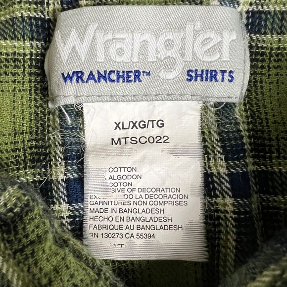Wrangler Wrangler Green Plaid Pearl Snap Long Sleeve Button Up Flannel Shirt XL - Picture 5 of 5
